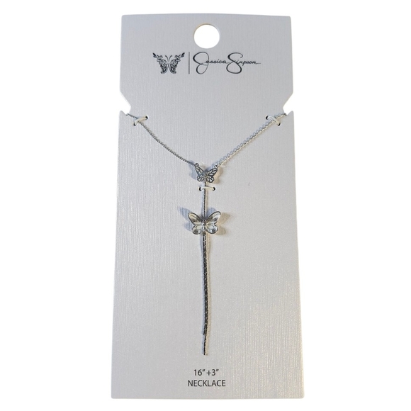 Jessica Simpson Women's Fashion Butterfly Silvertone Drop Necklace - Picture 1 of 1